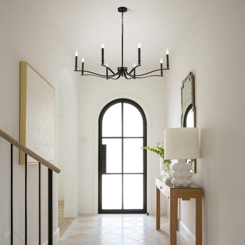 Lustre 8 lumières de style campagnard à 8 lumières de 43,7 po de largeur, Noir mat