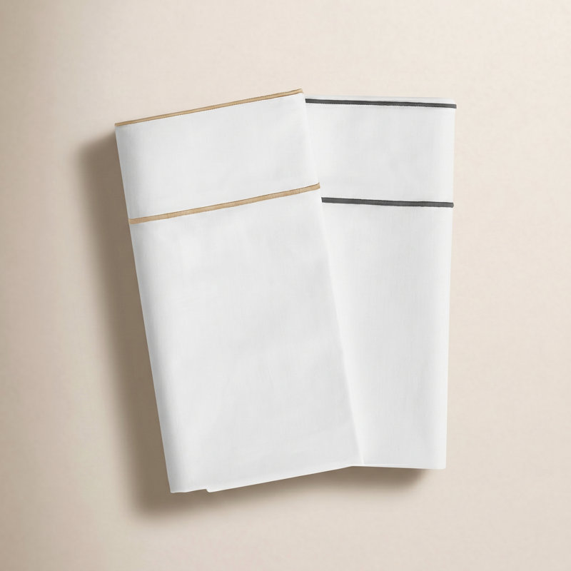 Percale - Set of 2, White/Gray, King Pillowcase