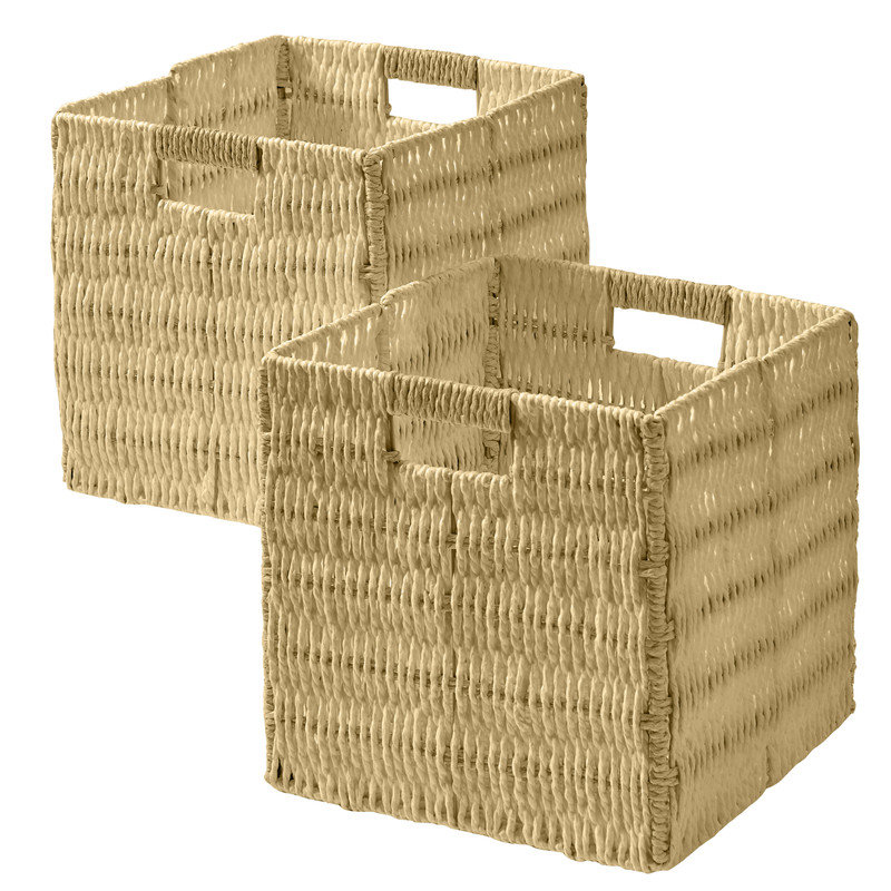 Ensemble de 2 bacs de rangement en osier, Taupe, H 10,5 po x l 10,5 po x P 10,5 po