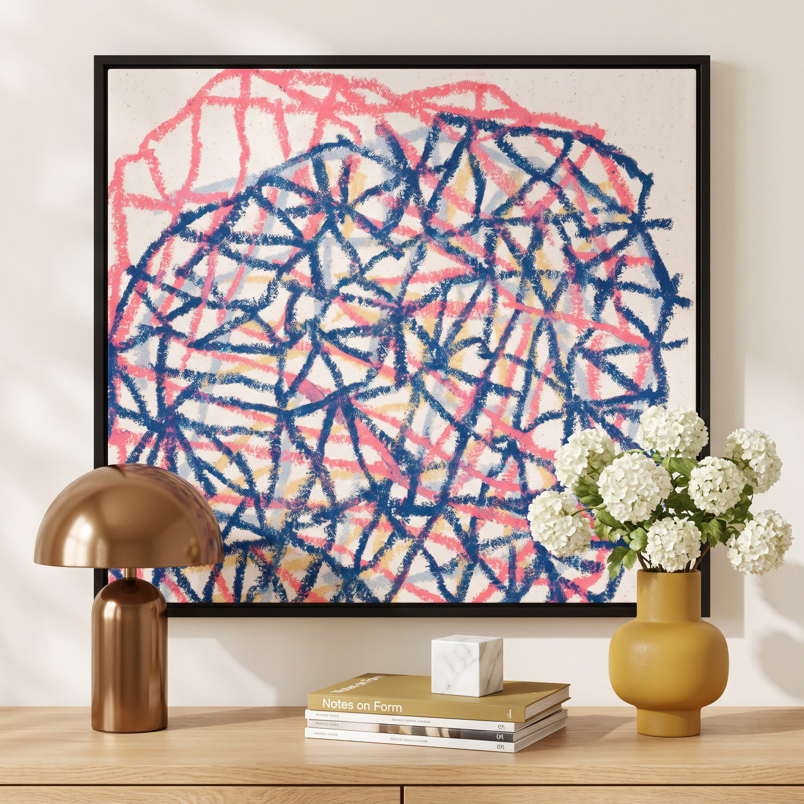 Drewes "Pink Tangle" Print by Stephanie Dennis, 16" H x 16" W  x 1.25" D, Black