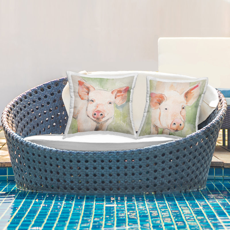 Ensemble de 2 coussins d'extérieur Pigs on Green par Victoria Barnes