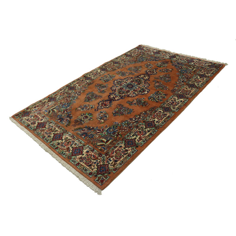 Tapis unique en laine noué à la main style Sarouk des années 1980 de 4 pi 3 po x 7 pi rouille Anotidaishe