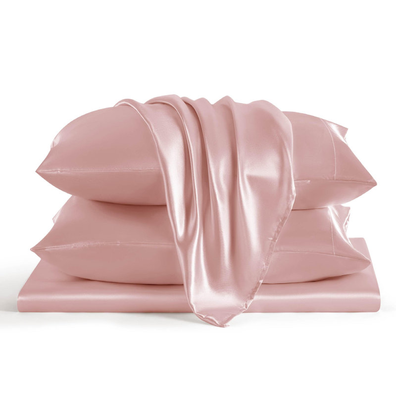 Bedsure Luxury Satin Sheet Set - Ultra Soft 4-Piece Bed Sheets, Wrinkle Free, Non-Fading, Queen, Petunia