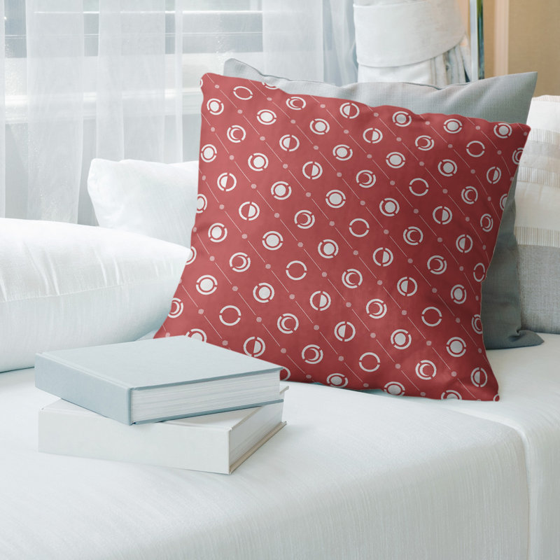 Motif de phases de lune classiques Coussin décoratif, H 14 po x l 14 po, Duvet synthétique, Rouge pâle