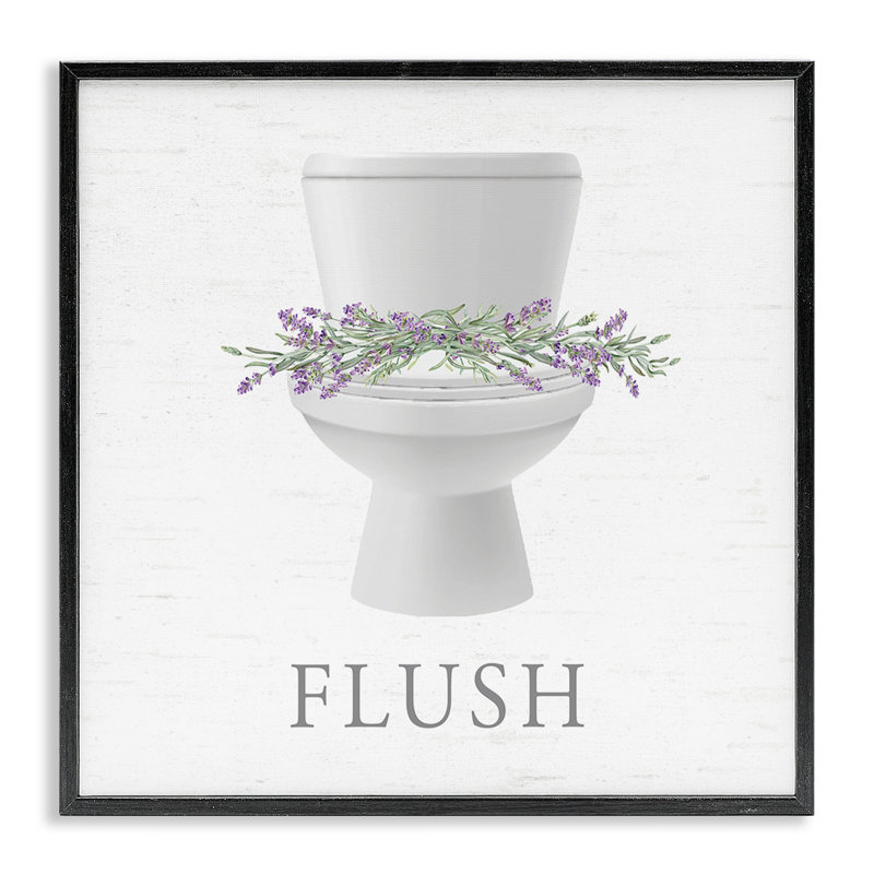 Toilette à chasse d'eau et lavande, art giclée encadré, design par lettré et doublé, Giclée encadrée noir minuit