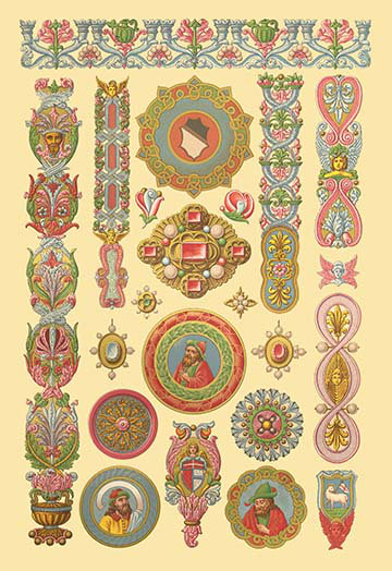 « renaissance design #2 » par auguste racinet, impression, H 36 po x l 24 po x P 1,5 po