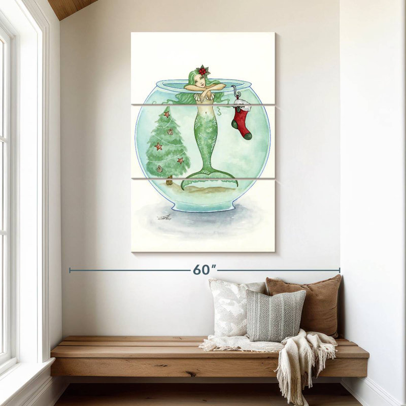 Kelan sirène en attente du père Noël, H 50 po x l 32 po