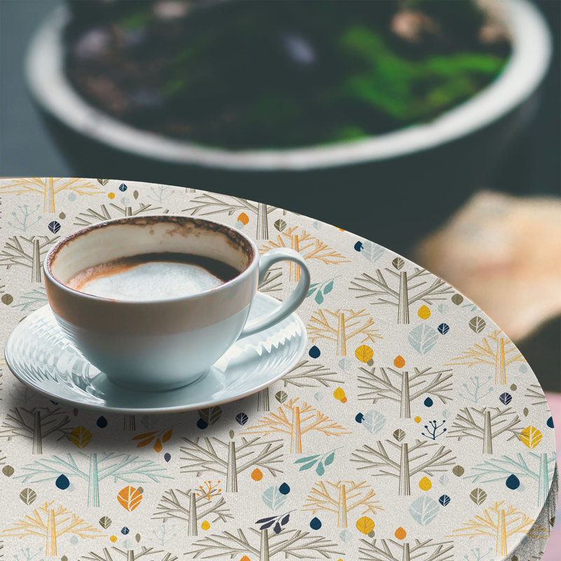 Winston Porter Botanical Fitted Round Tablecloth 36"- 40" Diameter Eggshell Multicolor, 47.24" Round
