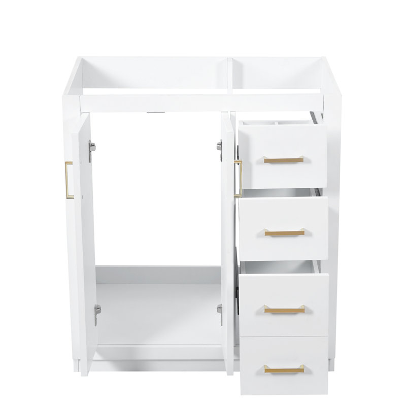 Ensemble de meuble-lavabo autoportant avec cadre en bois massif 30 po, 3 tiroirs et portes à fermeture douce, White