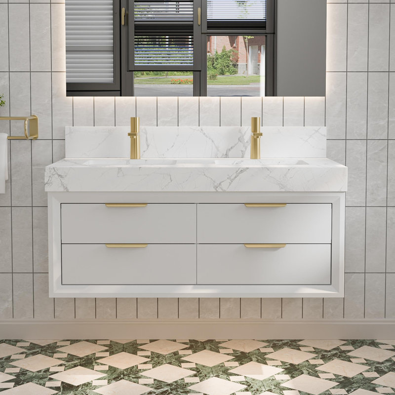 Meuble-lavabo flottant 48 po à double cuve 48 po, White