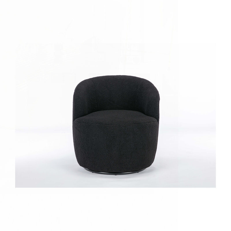 Swivel Barrel Chair, Black Teddy Fabric