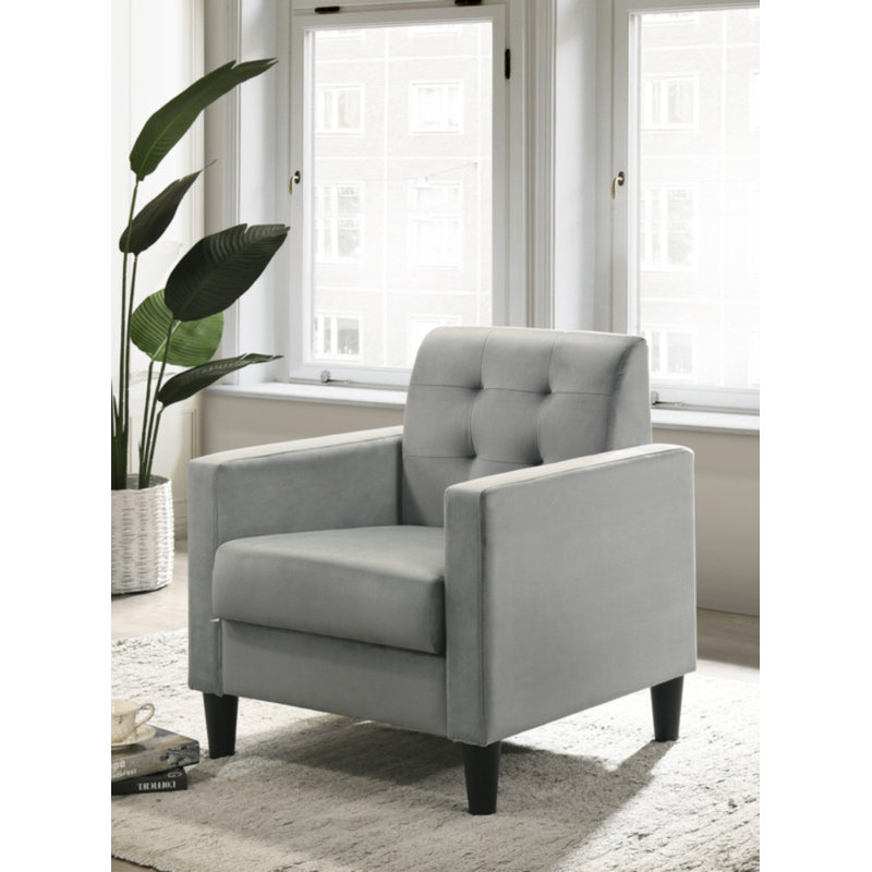 Kulik 27.5"W Light Gray Velvet Accent Armchair With Tufting, Light Gray
