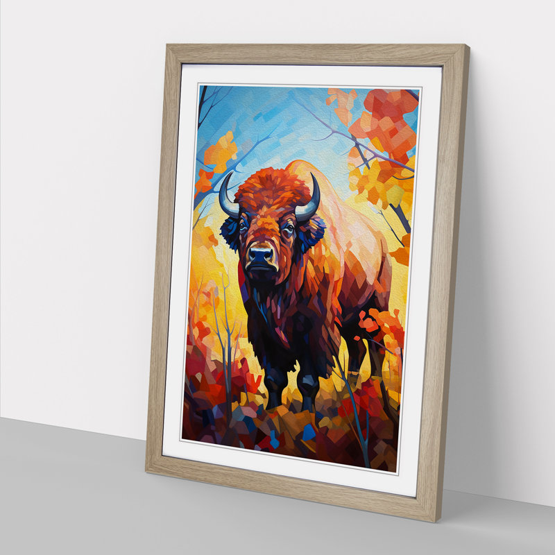 Buffalo Cubism Art - Framed Print, 46cm H x 34cm W x 2cm D, Oak Framed