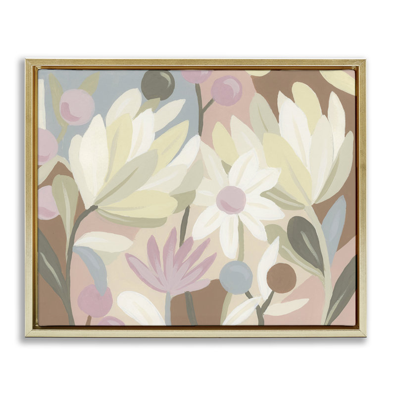 "Pastel Modern Flowers", art mural sur toile flottante noire par June Erica Vess, Cadre flottant métallique doré