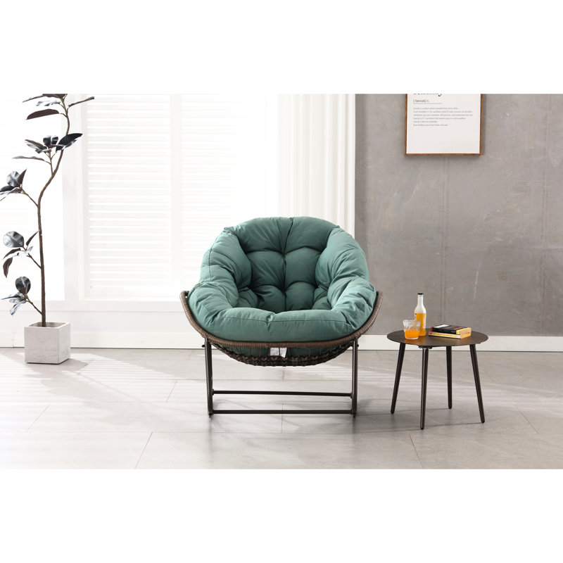 Chaise berçante de patio, kaki, tissée à la main, coussin épais, siège spacieux, idéale pour le porche avant et la structure en acier de la cour arrière