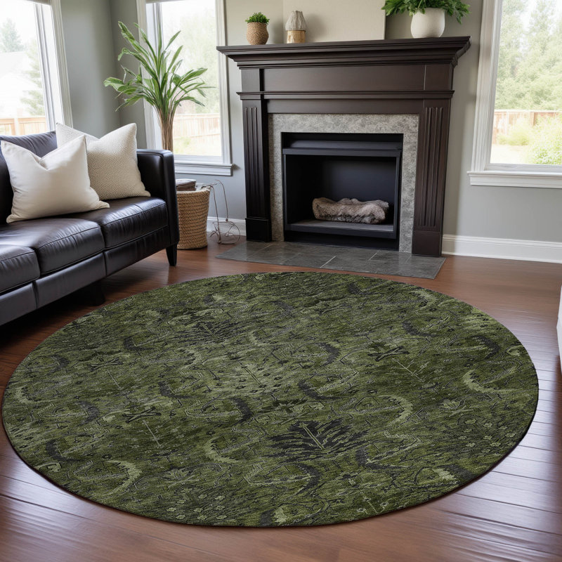 Premium Machine Washable Dahl AMF1082 Damask Rug, Round 8'