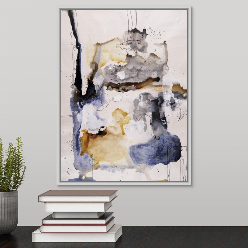 « innerworks iii », peinture sur toile, H 17,7 po x l 13,7 po x P 1,75 po, Cadre flottant blanc