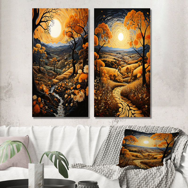 «Countryside Harvest Gold Autumn», 2 pièces sur toile, Toile tendue, H 40 po x l 40 po