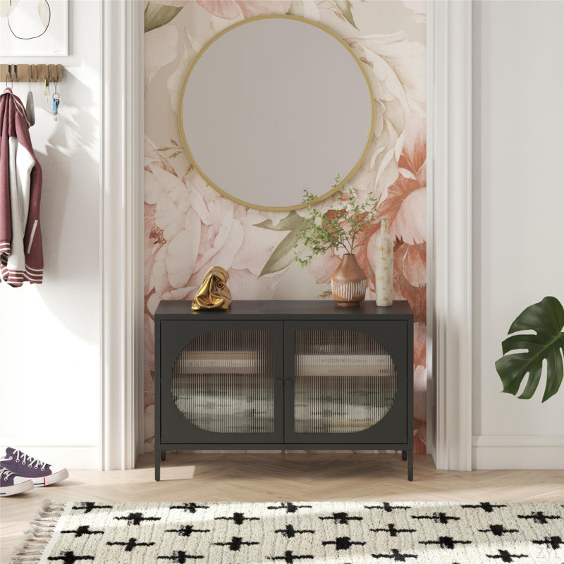Armoire d'appoint 2 portes avec verre cannelé Luna, Noir