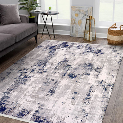 Modern/Abstract Blue Machine Washable Non-Slip Area Rug