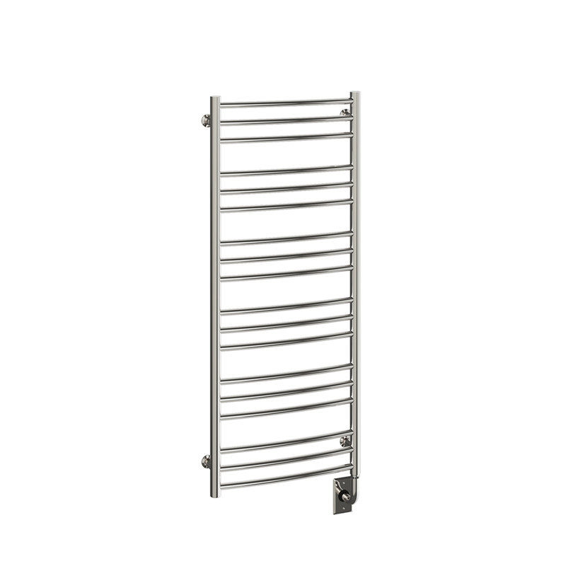 19.5"x47.5" Laveno Electric Hardwired Curved Rail Towel Warmer - Polished Nickel, Wall Mounted, Includes Programmable Smart Switch, Lifetime Warranty