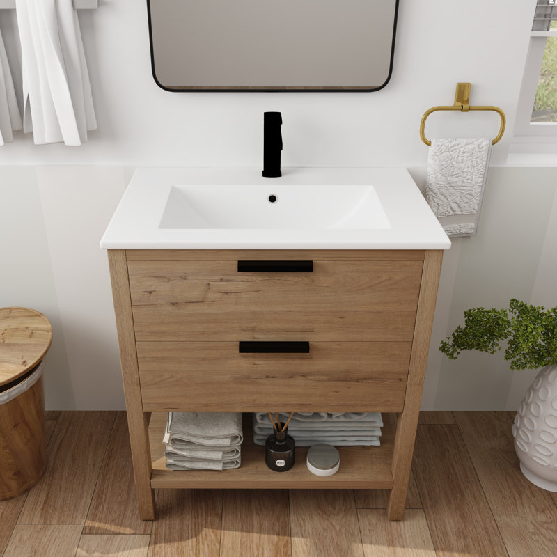Ensemble de meuble-lavabo simple 30 po Drome, Blanc, Imitation chêne