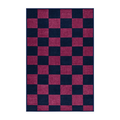 Machine Washable Checkered Blue Area Rug