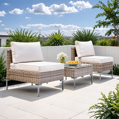 Aldos 3 Piece All-Weather Patio Furniture Set with Table and Thick Cushions