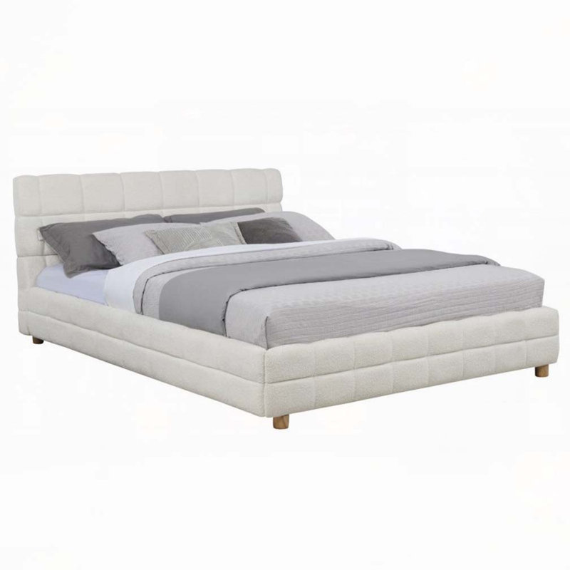 Lit rembourré en tissu molletonné à profil bas, Blanc