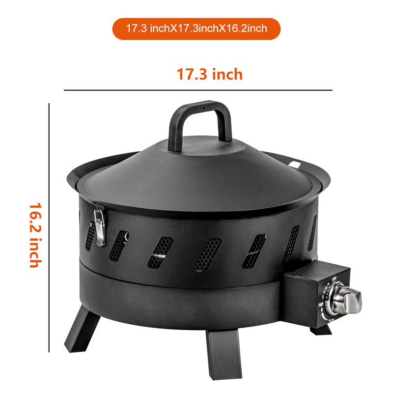 Prayas 22 inch Protable Propane Fire Pit, Gas Fire Pit with Lid, 16.2" H x 17.3" W x 17.3" D