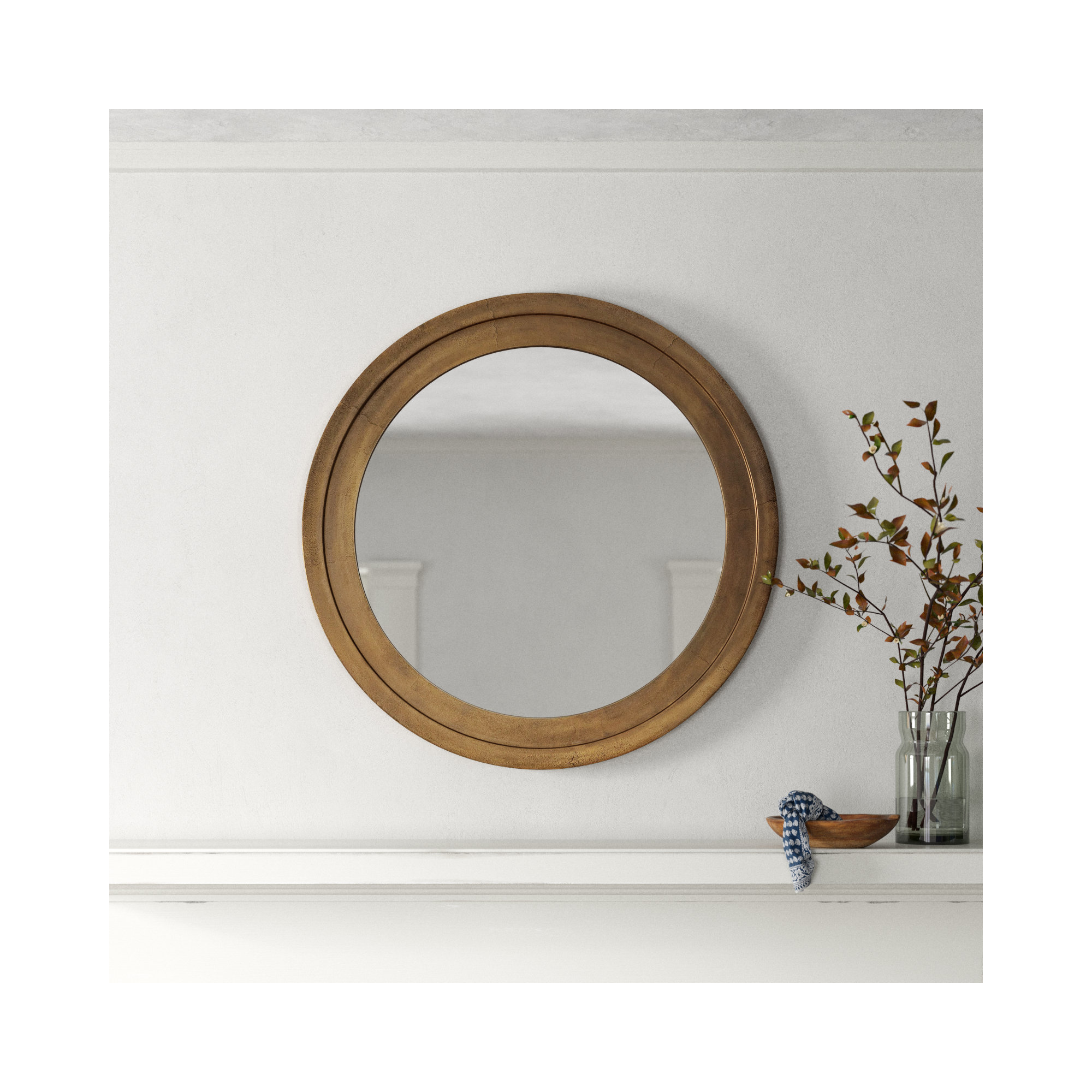 Canto Metal Wall Mirror, Oxidized Brass