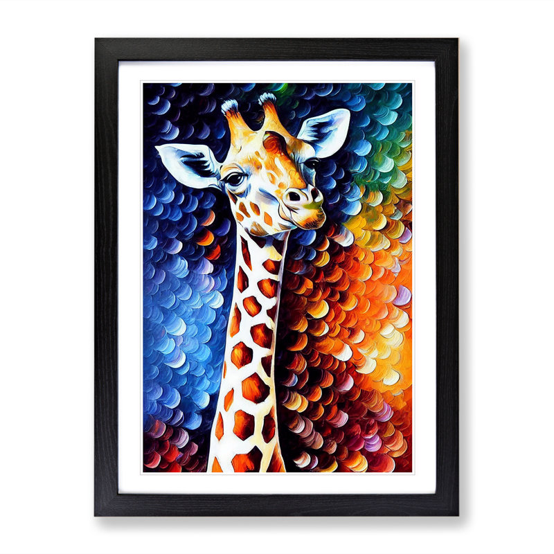 Giraffe Portrait No.2 - Single Picture Frame Painting, 46cm H x 34cm W x 2cm D, Black