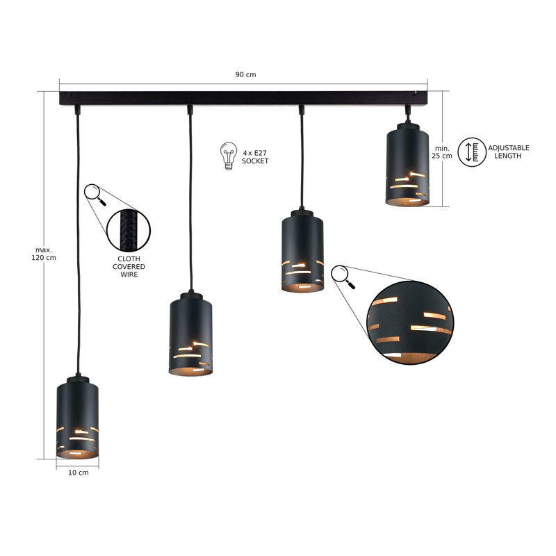- Light Pendant, Black, 4 Lights