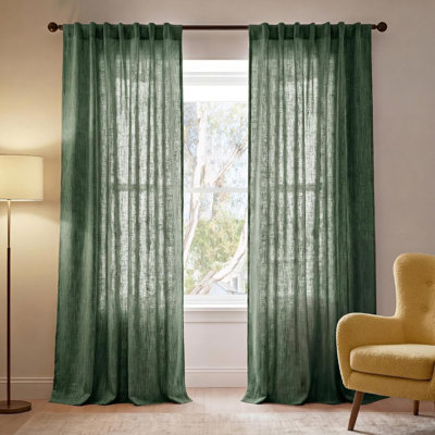 230 GSM Thick Rich Linen Living Room Curtains, Rod Pocket & Back Tab Privacy Added Flax Window Treatments Relax Light Filtering Drapes for Farmhouse, Sage Green, W52 x L96, 2 Panels