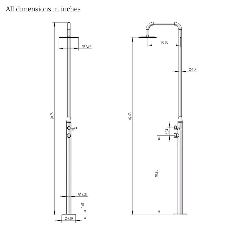 Douche d'extérieur autoportante Rain, Nickel brossé