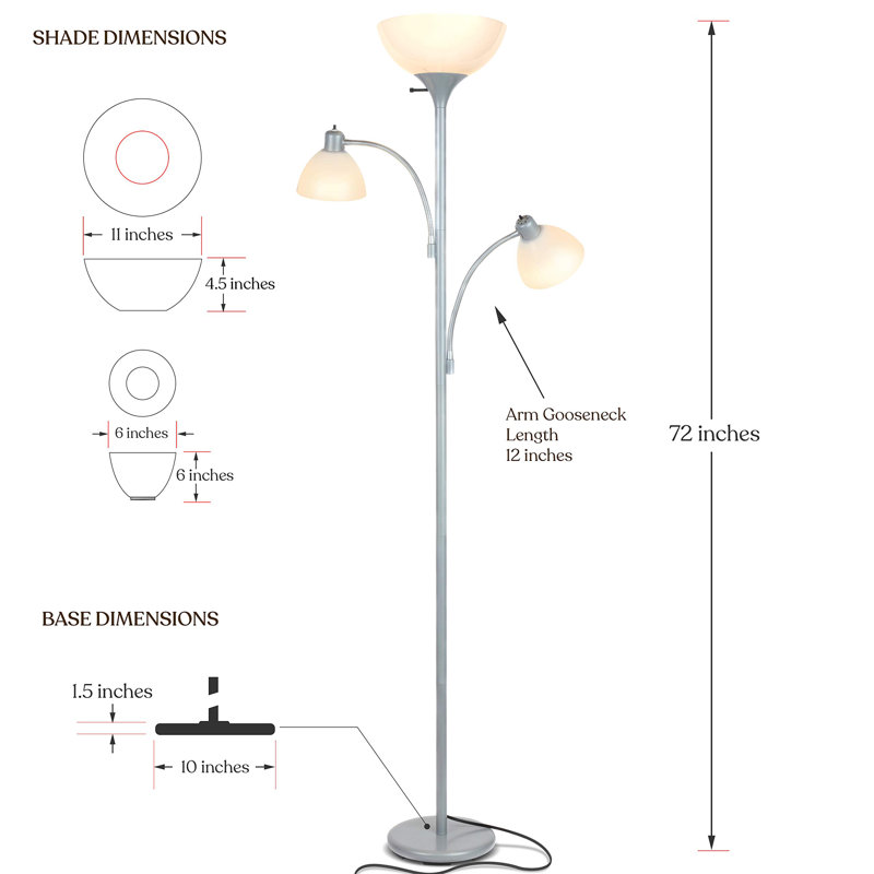 Lampe sur pied DEL moderne | Éclairage super lumineux, conception stable et sécuritaire, Argent