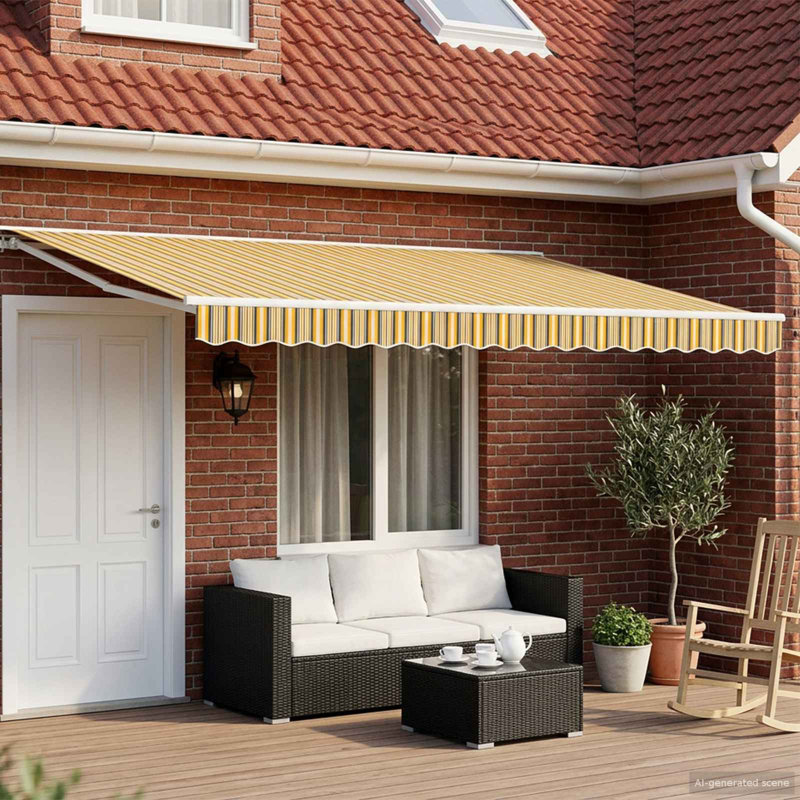 VidaXL Retractable, 500cm W x 300cm D, Yellow/Grey/White Striped