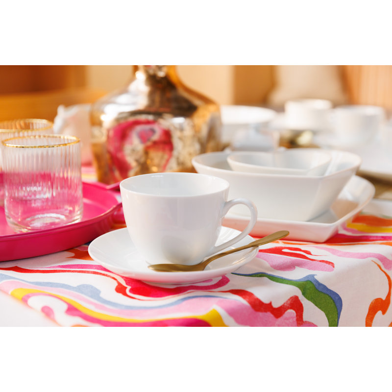 Mikasa Chalk Porcelain Teacup and Saucer Set, 220ml, White