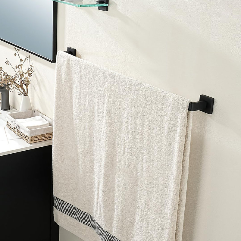 Porte-serviettes en acier inoxydable 304 avec bords arrondis, fixation murale, longueur utile, Noir mat