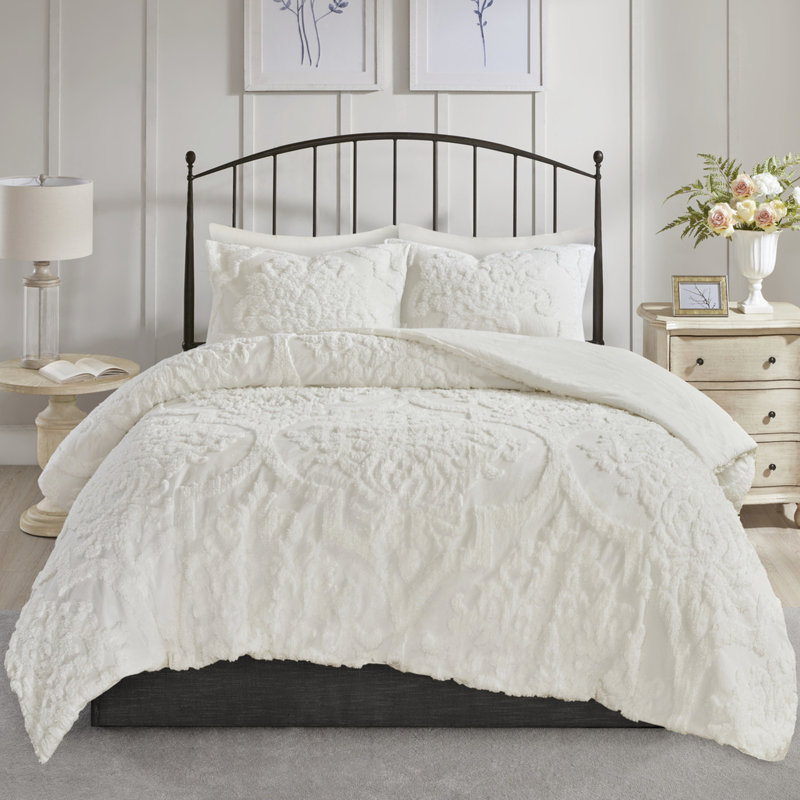 3 pièces d'édredon en chenille de coton - très grand / très grand, literie d'aspect élégant, lavable à la machine, crée une atmosphère de chambre à coucher