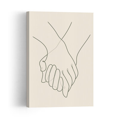 Connected Hands Drawing Abstract Contemporary Wall Art Print 1 Piece Wrapped Canvas Wall Art