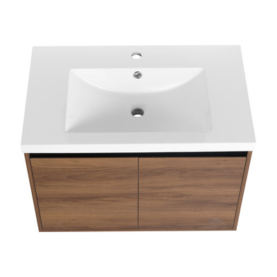 Meuble-lavabo brun de 30 po avec lavabo en résine et armoire à 2 portes - Fabrication en bois d'ingénierie et aux égratignures, corrosion, ternissement pour la salle de bain, douche extérieure, salle de lavage Assemblage facile inclus