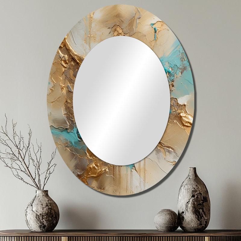 Miroir mural ovale sur fond doré, 40 po x 30 po