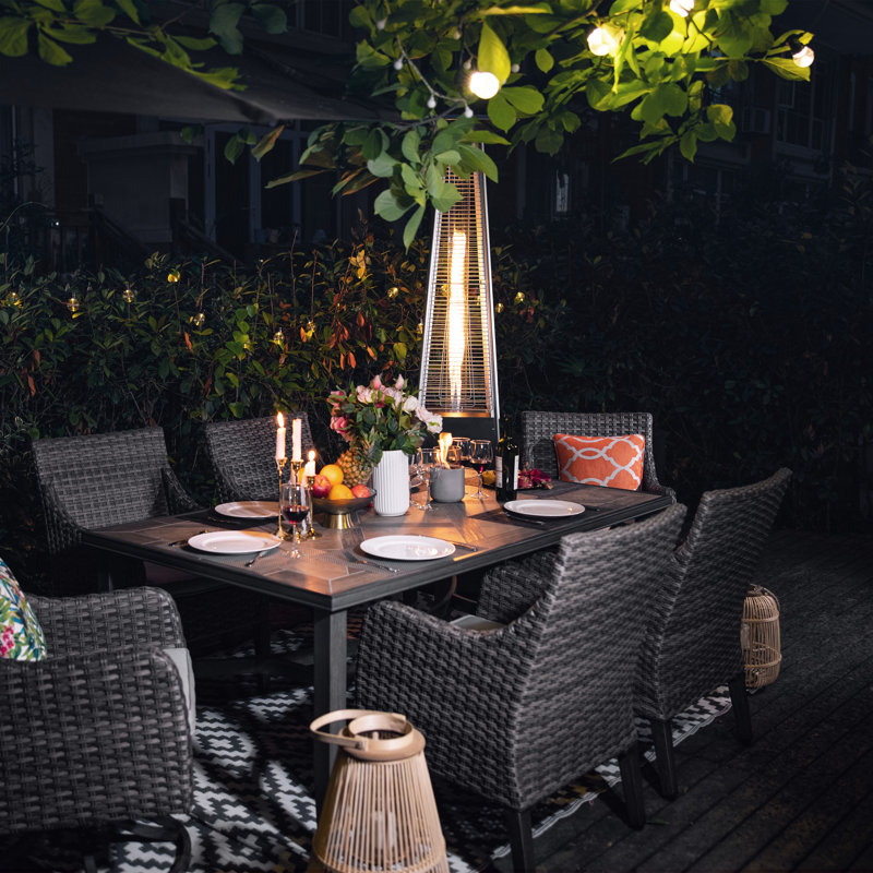 Outdoor 48,000 BTU Pyramid Propane Gas Patio Heater with Wheels, Powder-Coated Iron Frame, Matte Black