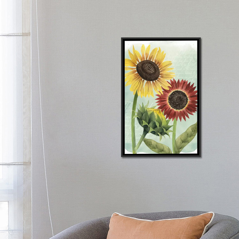 «Sunflower Study II», reproduction d'art sur toile, H 26 po x l 18 po x P 1,5 po, Toile avec cadre noir, Pas de tapis