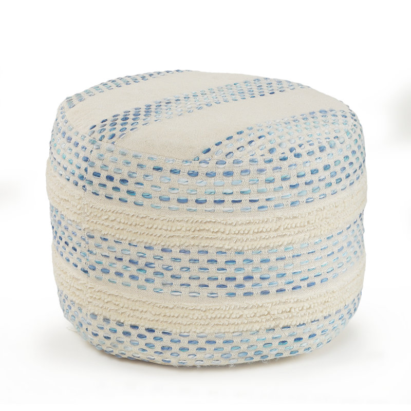 Lebo Modern Farmhouse Striped Handmade Upholstered Ottoman Pouf, Blue