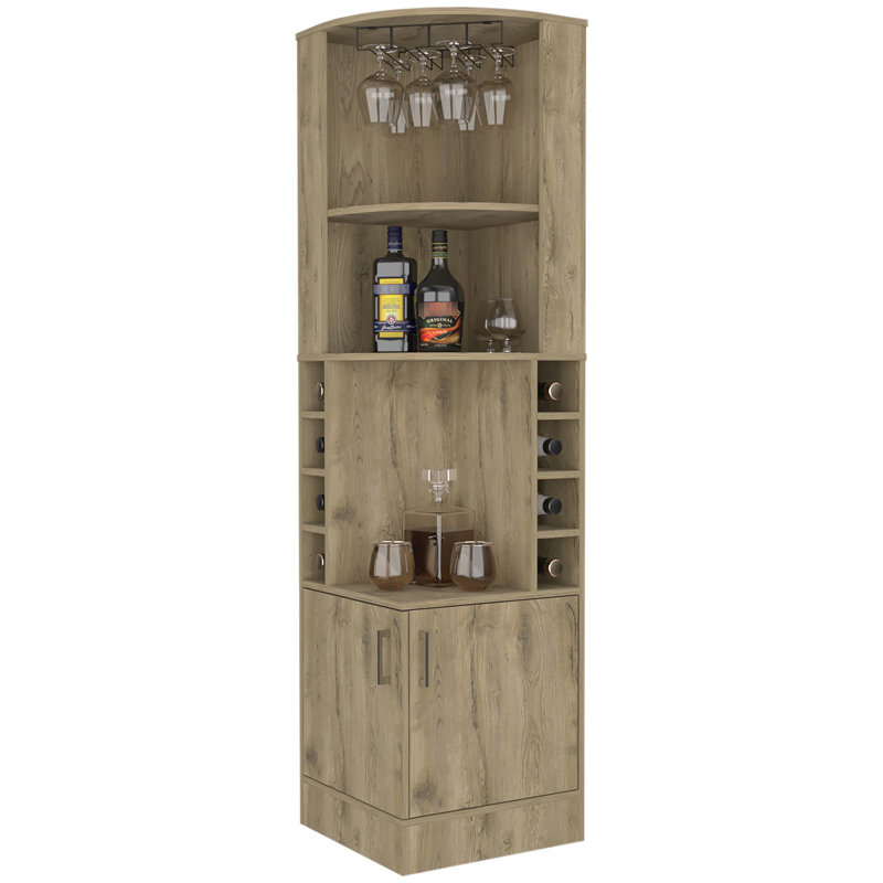 Colored Bar Storage Cabinet For Organized Home Finish 8 Bottles And Accessories, Beige