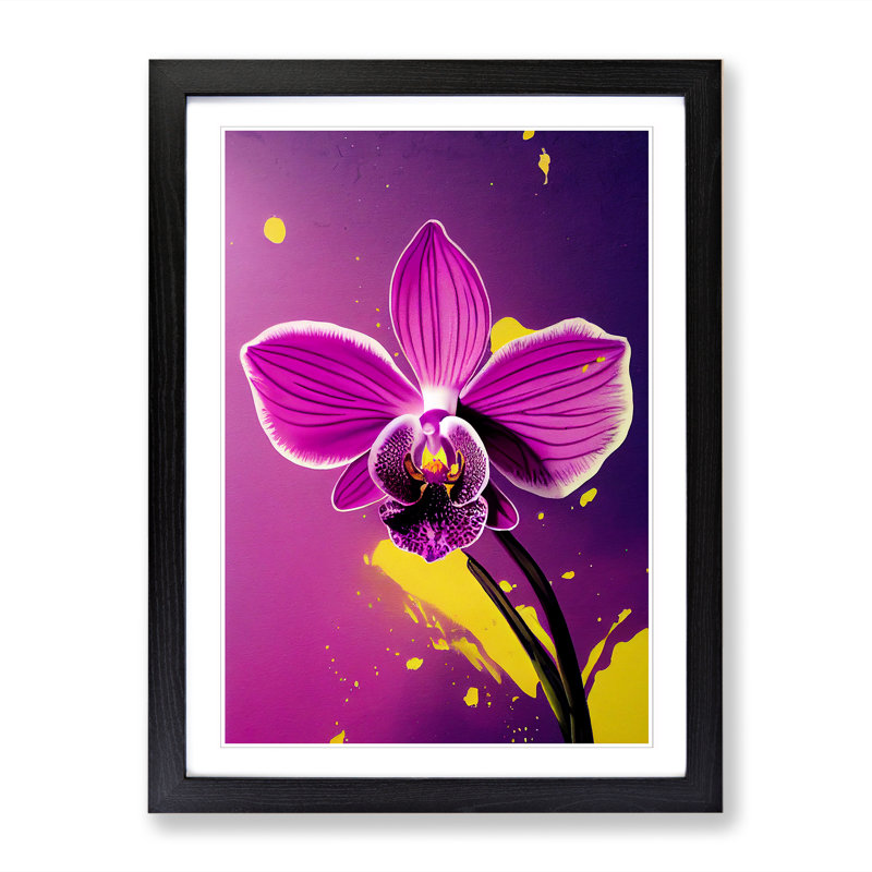 Orchid Flower Paint Splatter Vol.2 - Picture Frame Print, Black, 46cm H x 34cm W x 2cm D