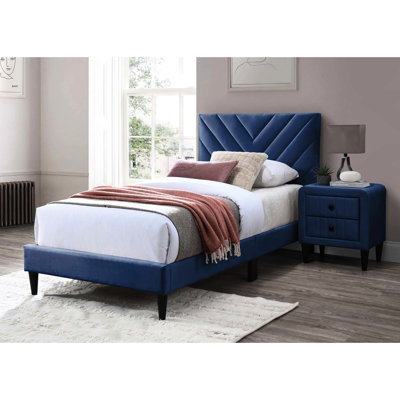 Structure de lit moderne en velours simple avec base 12 - réglable pour un confort de soutien bleu marine, tête de lit confortable