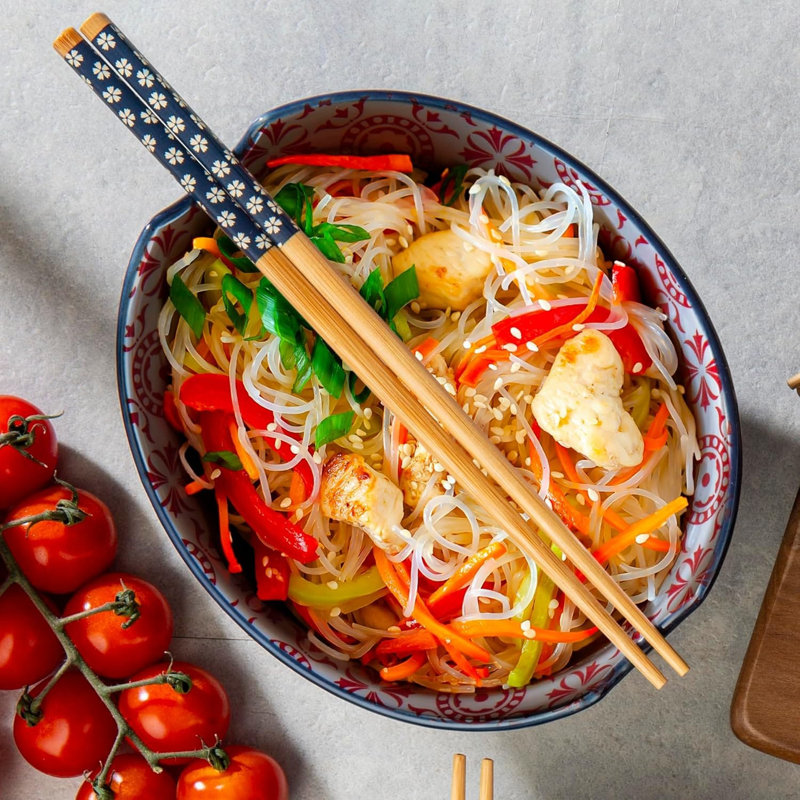 Oval Noodle Bowl Blue/red